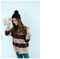 韓風(fēng)新寵 e品7802條紋格子針織衫，解鎖秋日時(shí)尚穿搭新靈感